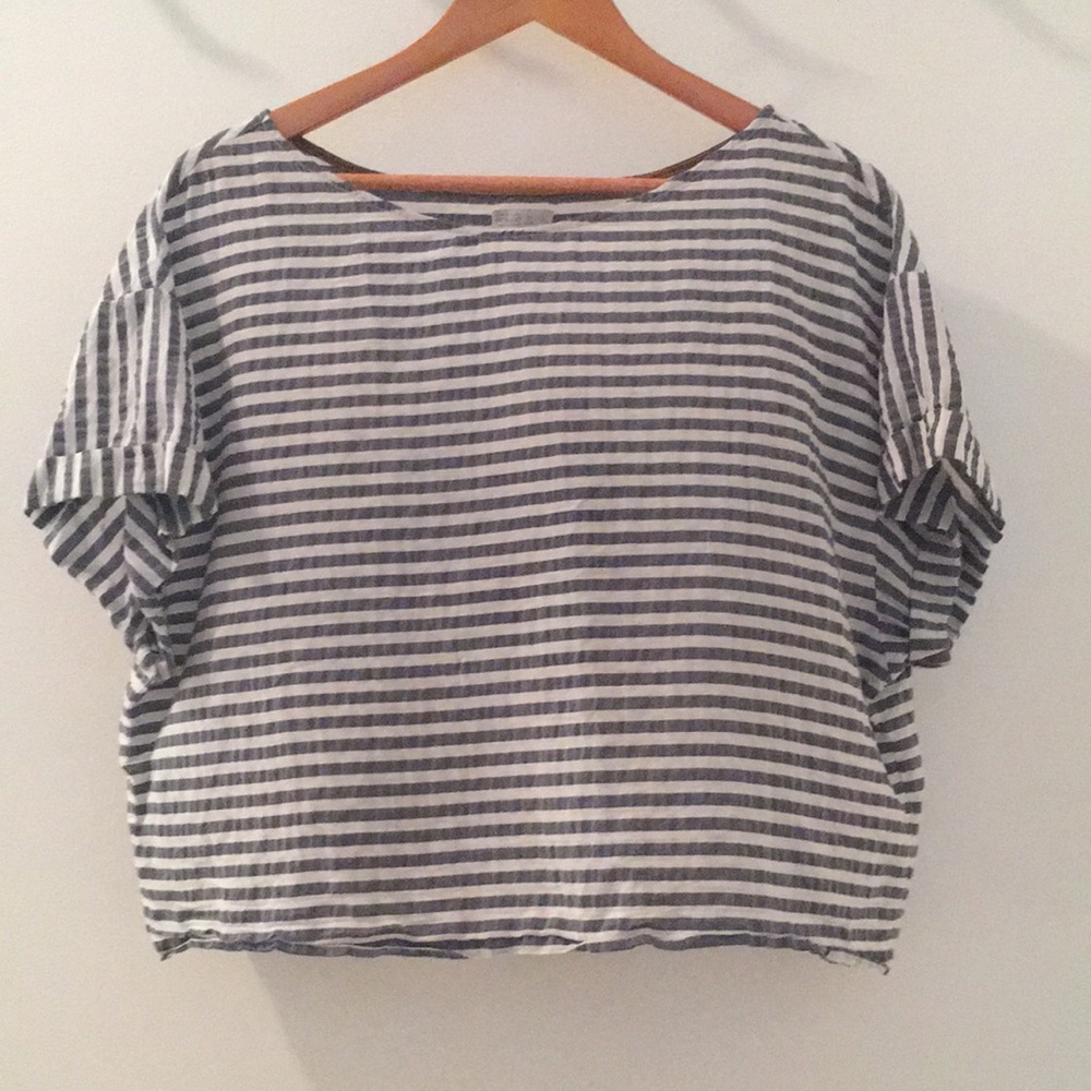 Dace Striped Short Sleeve Boxy Blouse Sz M